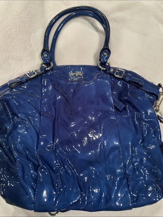 Coach Handbags - Coach Glossy Patent Leather Tote in Deep Blue